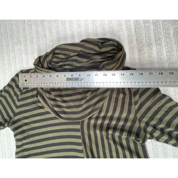 Joan Vass Women's Medium Long Sleeve Cowl Neck Top Black Stripes Asymmetric Hem - Picture 5 of 8